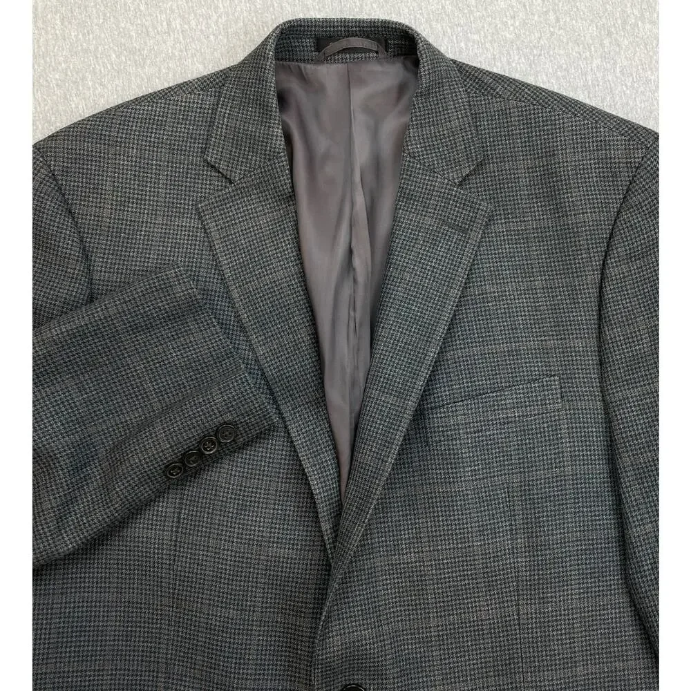 Lauren Ralph Lauren Blazer Mens 44R Houndstooth Silk Wool Blend‎ 2-Button Lined